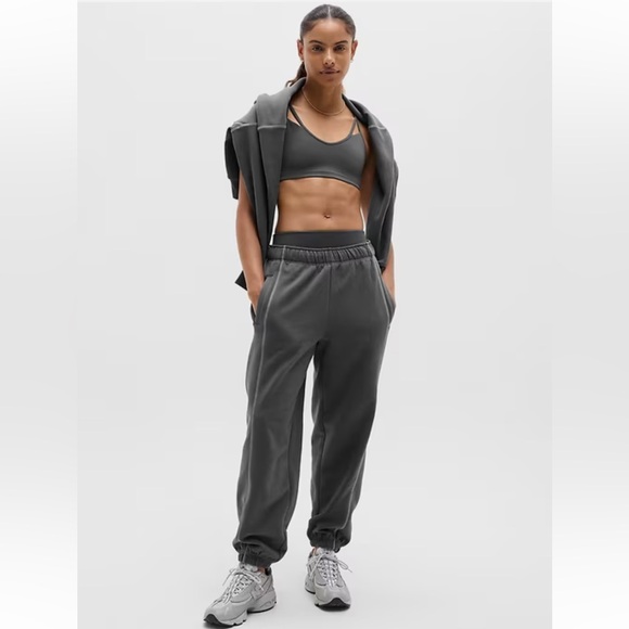 Athleta Pants - Athleta Shadow Grey Stone Forever Fleece High Rise Baggy Joggers Size Large